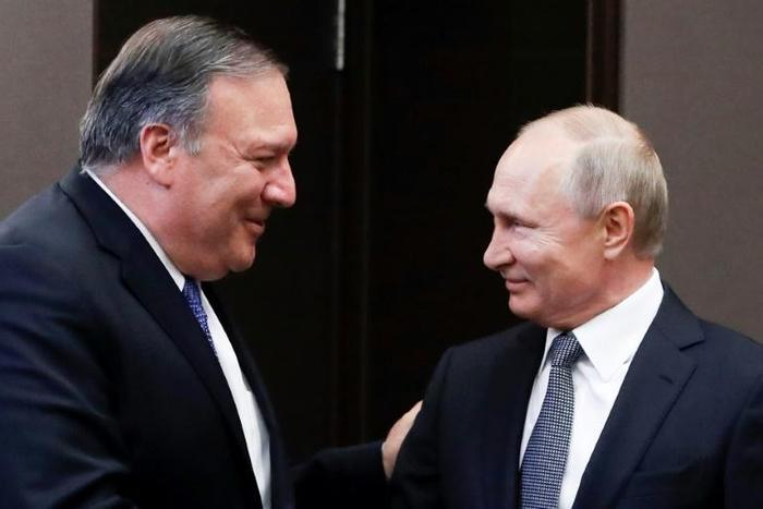 Russian President Vladimir Putin meets with US Secretary of State Mike Pompeo at his dacha in Sochi