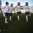 Benfica women's players at the end of their latest big victory, against Damaiense at Tapadinha stadium in Lisbon