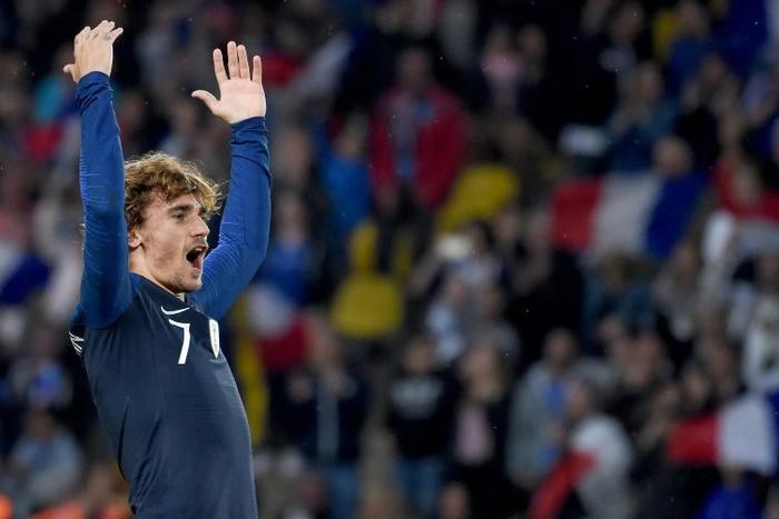 France's forward Antoine Griezmann celebrates after scoring a goal during the friendly match France against Bolivia at La Beaujoire stadium in Nantes, Western France on June 2, 2019.