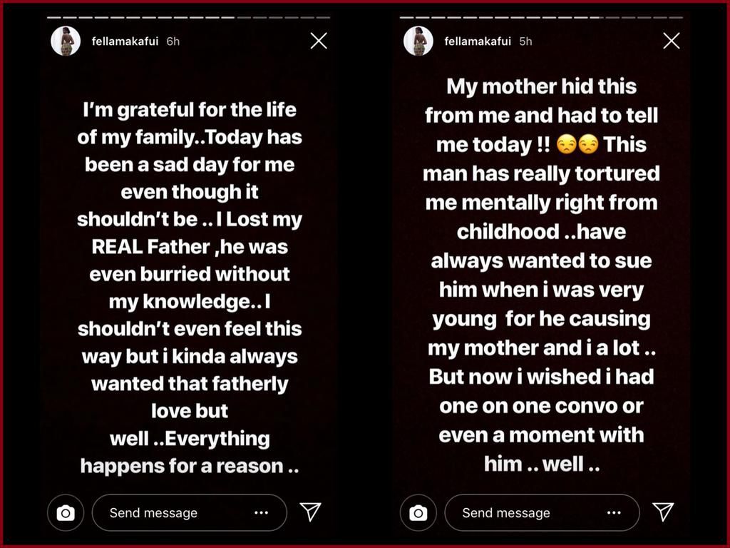Fella Makafui's Instastory  posts