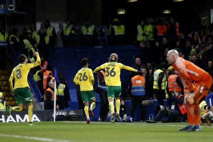 Victory left Championship leaders Norwich (players pictured January 2018) nine points clear of third-placed Leeds