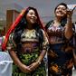 Guna indigenous women from Panama wearing traditional Mola designs at a press conference in Panama City to raise awareness of their intellectual property case against US Sportswear giant Nike