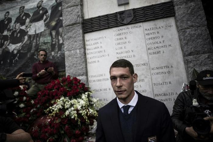 Torino captain Andrea Belotti reads out the victims names on the 70th anniverary of the Superga air disaster.