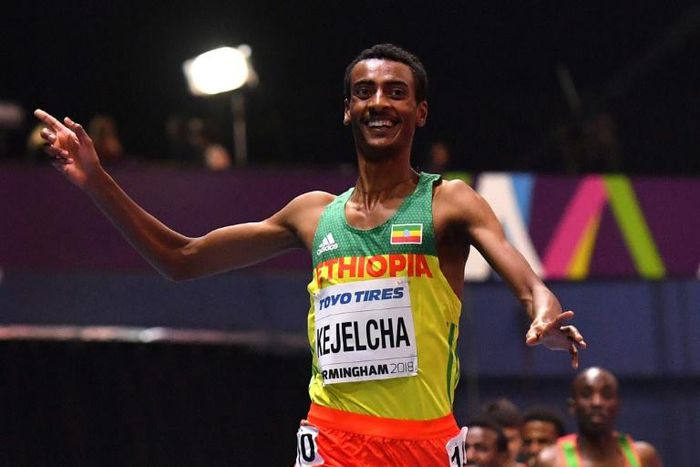 Ethiopia's Yomif Kejelcha, shown winning last year's world indoor 3,000m title, won the mile Saturday at the Millrose Games with the second-fastest time in history, .01 off a world record