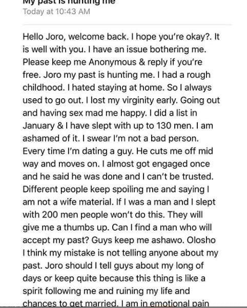 “I have slept with 130 men so far” – Lady laments about how her high body count is haunting her