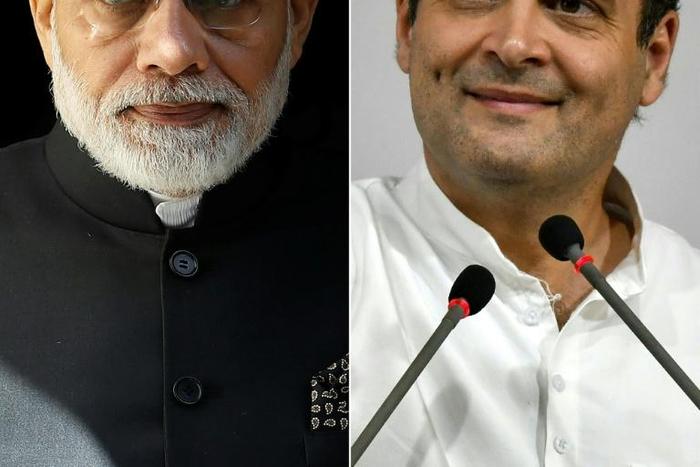 Prime Minister Narendra Modi (L) will battle Rahul Gandhi (R) as he seeks a second mandate from India's 900 million voters