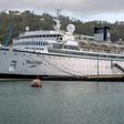 The Freewinds cruise ship owned by the Church of Scientology is seen docked in quarantine at the Point Seraphine terminal in Castries, Saint Lucia, on May 2, 2019