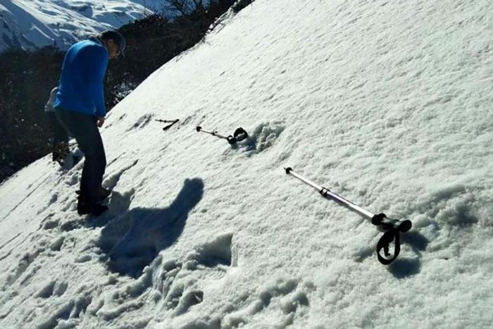 The Indian army tweeted three images late on Monday showing a series of long foot-shaped impressions