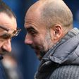 Manchester City manager Pep Guardiola (right) greets Chelsea's Maurizio Sarri