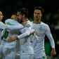 Martin Harnik (second from right) celebrates scoring Werder Bremen's equaliser to make it 3-3 against Borussia Dortmund