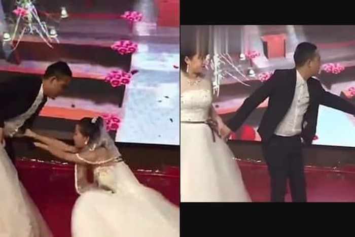 Groom’s ex-lover wears gown, storms his wedding to cry for forgiveness, saying “it was my fault” (video)
