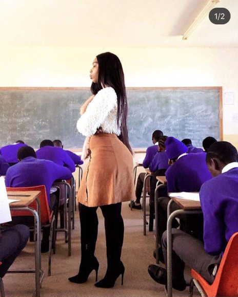 Curvy female teacher confuses students with her ‘tempting’ backside (Photos)
