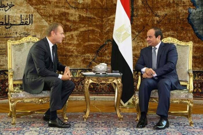 European Council President Donald Tusk (L) and Egypt's leader Abdel Fattah al-Sisi (R) will be among leaders meeting Sunday for the first Arab-EU summit aimed at boosting cooperation