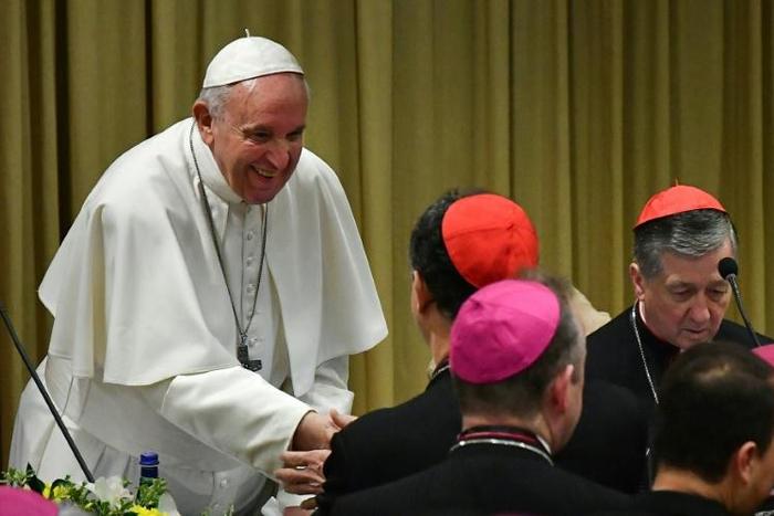 Pope Francis greeted cardinals at the opening of the summit