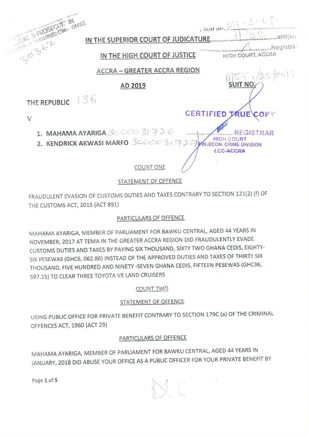 The Republic v Mahama Ayariga