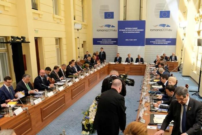 European leaders take part in the opening session of the EU summit in Sibiu, central Romania on May 9, 2019