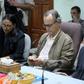 The head of the UN mission in Yemen, Patrick Cammaert (C) and Special Envoy Martin Griffiths (R) meet Huthi-appointed local officials in the Red Sea port city of Hodeida on January 29, 2019