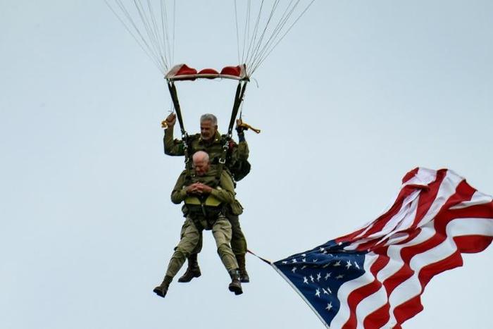 US WWII veteran Tom Rice parachutes into Normandy 75 years after the D-Day landings