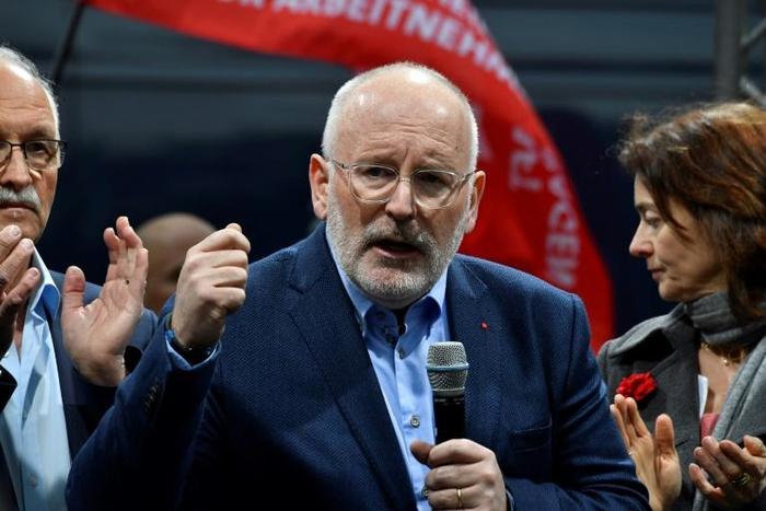 European Commissioner and European Socialist party's candidate for the European parliament elections, Frans Timmermans speaks during a campaign meeting of German Social Democratic Party's (SPD) on May 6, 2019 in Berlin