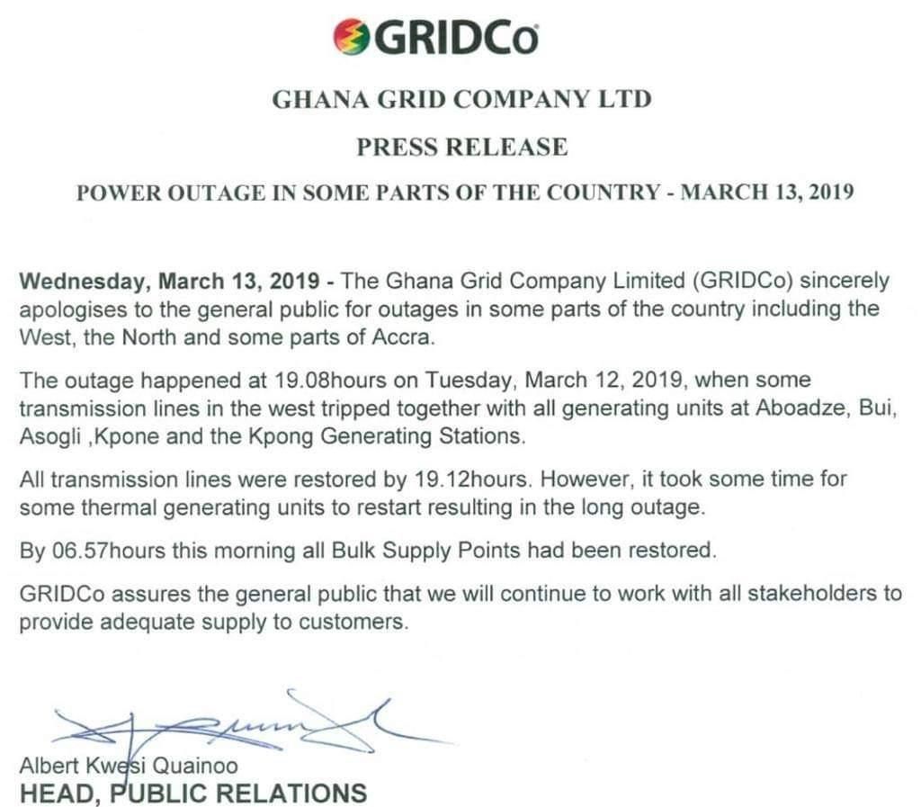 GRIDCo statement