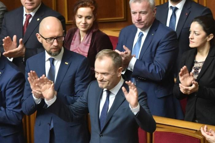 European Council President Donald Tusk is on a three-day visit to Ukraine which is commemorating the fifth anniversary of the pro-EU Maidan revolution
