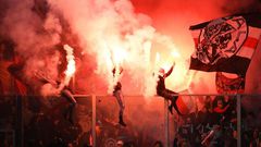 Ajax fans celebrate their team winning their 34th Dutch title on Wednesday