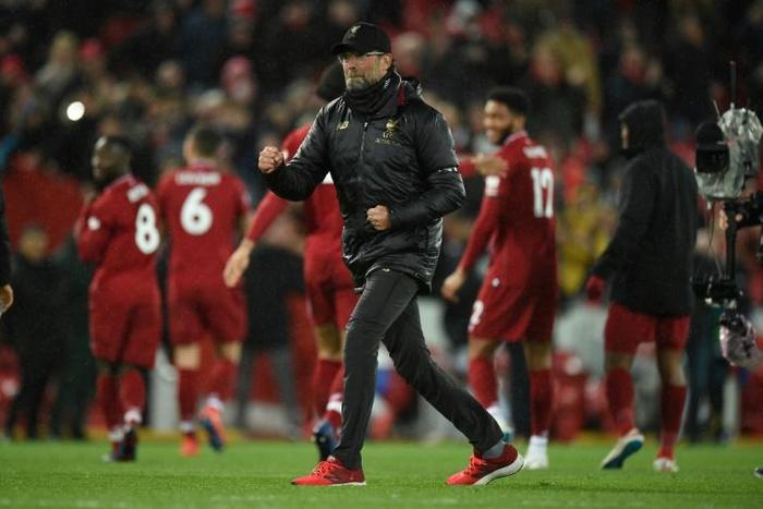Liverpool manager Jurgen Klopp celebrates the win against Huddersfield