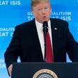 US President Donald Trump speaks at the State Department to officials from more than 70 countries on the fight against the Islamic State group