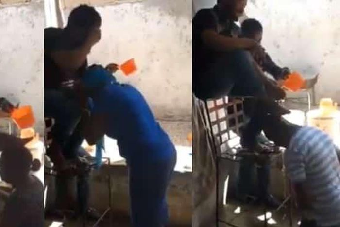 Pastor washes his feet on the heads of church members for miracle (video)