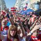 Hundreds of FPOe supporters rallied in Vienna waving party flags ahead of EU elections