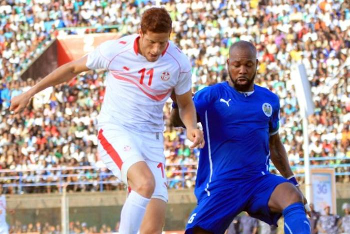 Former Sierra Leone captain Ibrahim Kargbo (R, pictured June 2013) is one of eight people FIFA banned for life for match manipulation