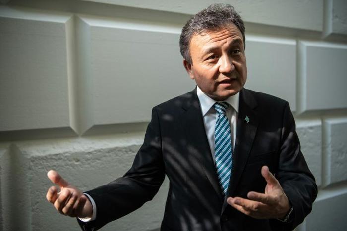 Dolkun Isa, president of the World Uyghur Congress, voices hope for more pressure on China as he accepts an award from the US National Endowment for Democracy