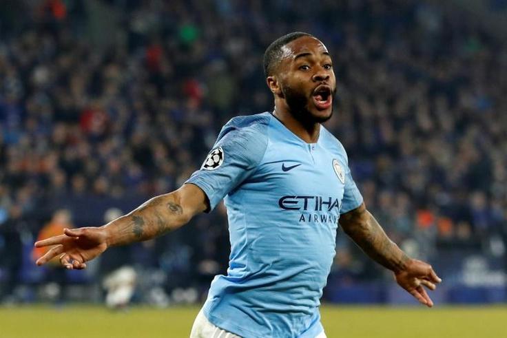 Manchester City's Raheem Sterling celebrates after scoring the late winning goal