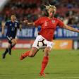 England's Toni Duggan prepares to kick the ball during a 3-0 victory over Japan to clinch the SheBelieves Cup title on Tuesday