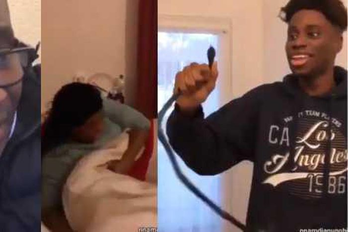 Boy gets parents running by scaring them with fake snake (Video)