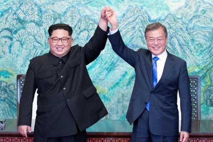 Relations have cooled since Kim Jong Un (L) and South Korea's President Moon Jae-in held their first meeting