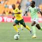 South African Footballer of the Season Thembinkosi Lorch (L) playing for South Africa against Nigeria in a 2019 Africa Cup of Nations qualifier
