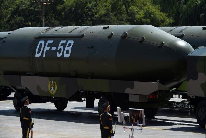 A DF-5B missile is displayed in a military parade at Tiananmen Square in Beijing on September 3, 2015