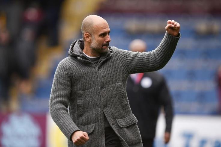 Pleased as punch - Manchester City manager Pep Guardiola celebrates the Premier League champions' 1-0 win at Burnley