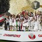 Qatar's players celebrate their win at the 2019 AFC Asian Cup on February 1, 2019, stunning four-time champions Japan as the Gulf nation claimed its first Asian Cup title