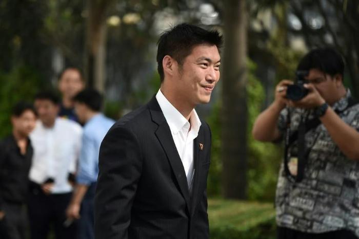 Thai tycoon Thanathorn Juangroongruangkit, leader of the Future Forward Party, arrives at the fffice of the attorney general in Bangkok