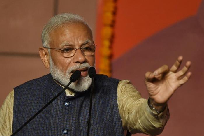 India Prime Minister Narendra Modi gestures during his victory speech at the BJP headquarters in New Delhi