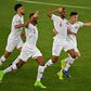Qatar players celebrate scoring in their Asian Cup final win over Japan