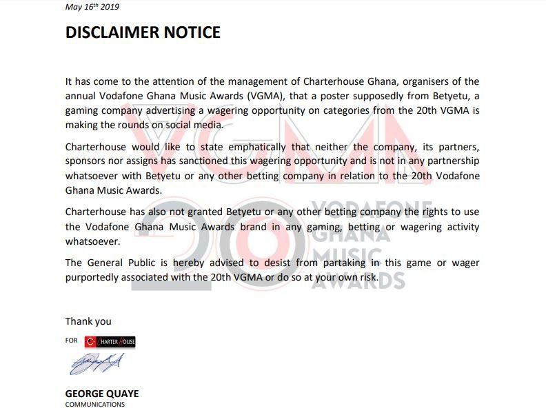 Charterhouse Disclaimer
