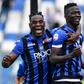 Atalanta's Musa Barrow (R) celebrates with Duvan Zapata after scoring against Genoa