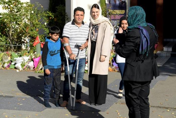 New Zealand Prime Minister Jacinda Ardern (centre R) meets members of the Muslim community at Al Noor Mosque prior to an event organised for Britain's Prince William in Christchurch last month