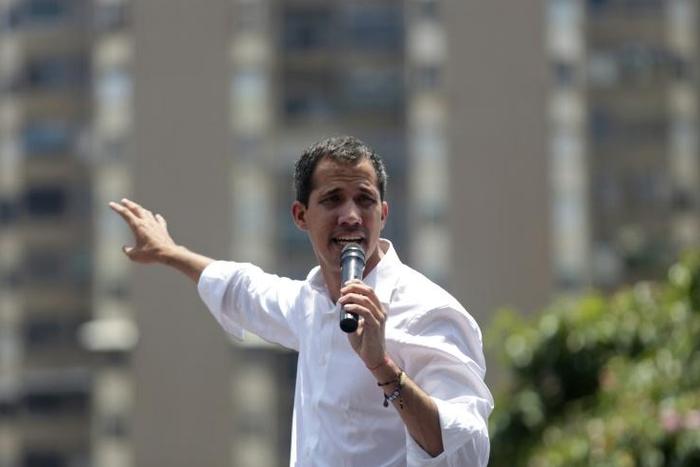 Venezuelan opposition leader Juan Guaido addresses a May Day rally in Caracas after an aborted uprising