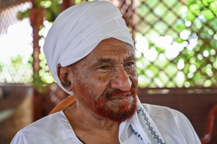Sudan's top opposition leader and former prime minister Sadiq al-Mahdi, whose elected government was toppled in a 1989 Islamist-backed coup, speaks during an interview on May 1, 2019