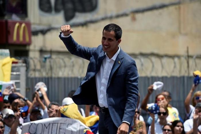 Venezuelan opposition leader Juan Guaido addresses supporters in Caracas on April 27, 2019