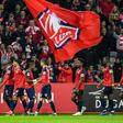 Pepe (L) scored his 20th league goal of the season as Lille thrashed Nimes
